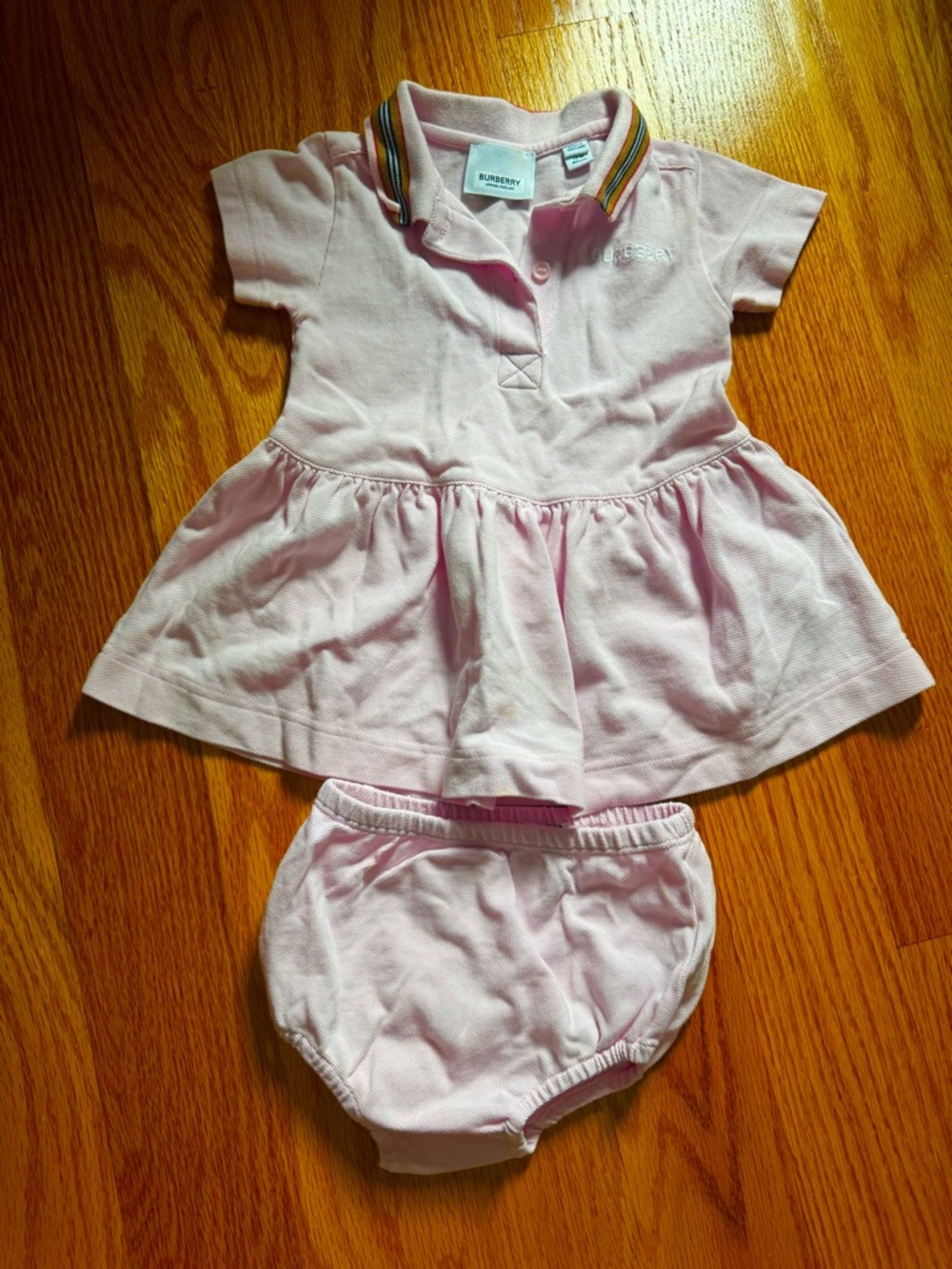 Burberry Pink Polo Dress with Striped Collar